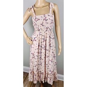Japna Pink Floral Smocked‎ Boho Flowy Maxi Dress Size S Cottagecore Coquette